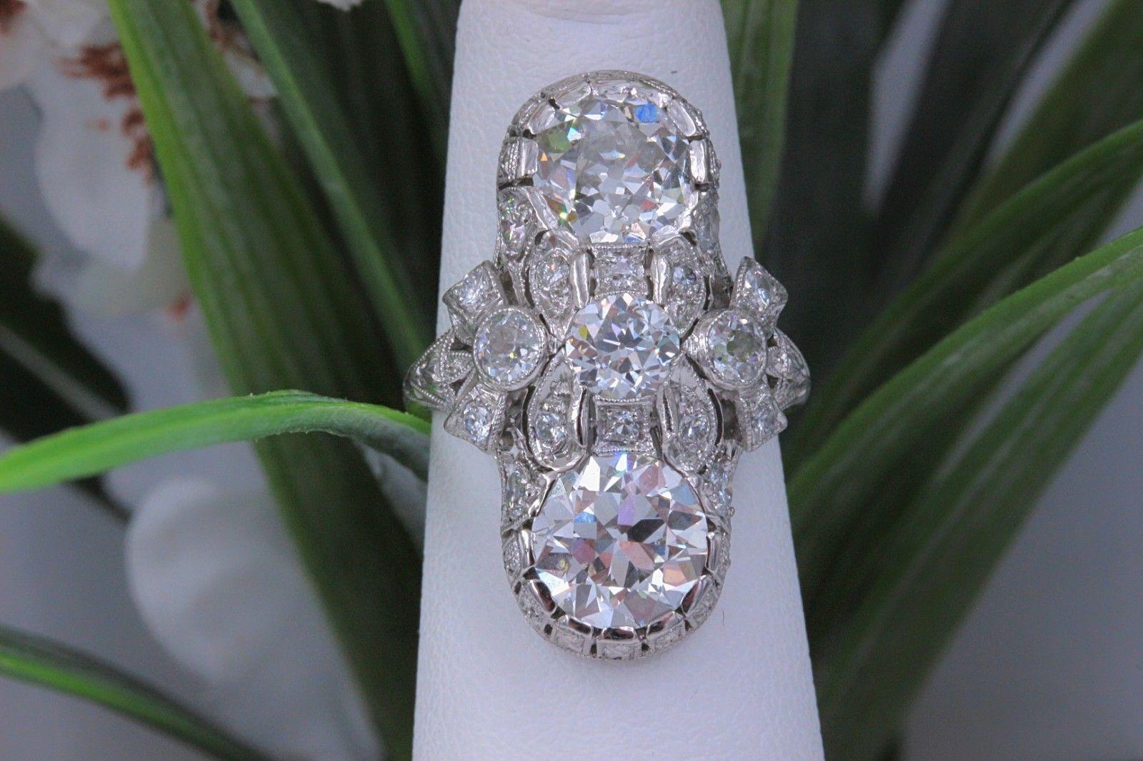 Art Deco Old European Cuts Platinum Diamond Ring 4.52 Carat GIA Certified Damen