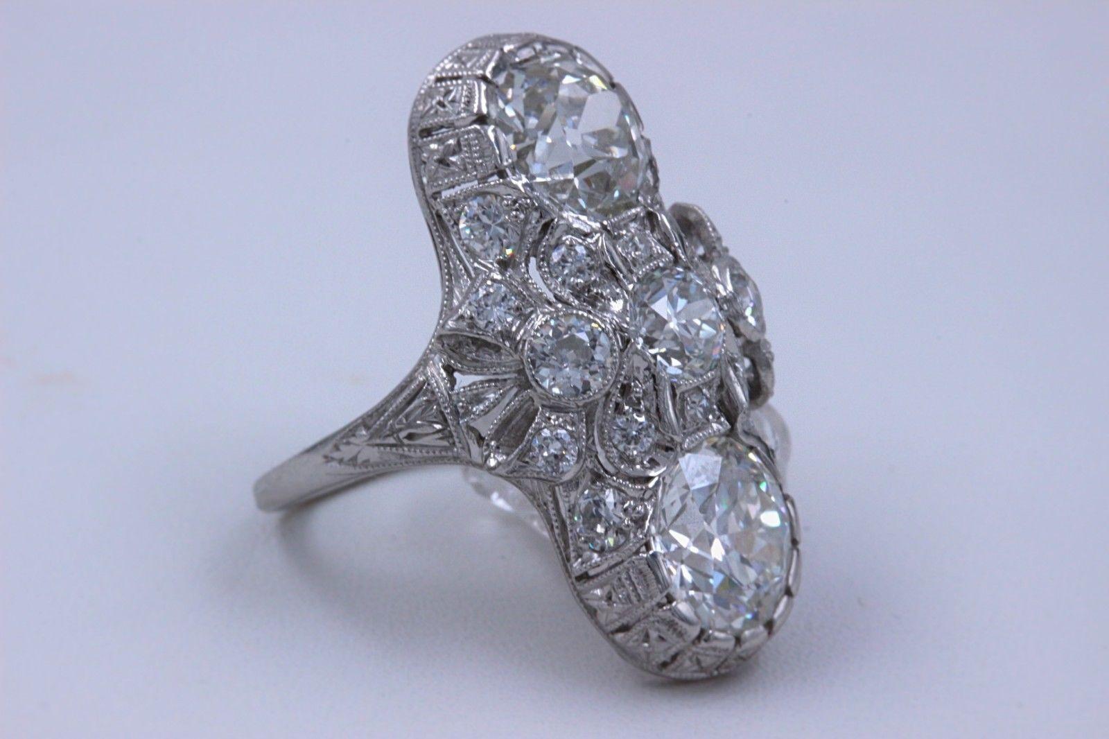 Art Deco Old European Cuts Platinum Diamond Ring 4.52 Carat GIA Certified 4