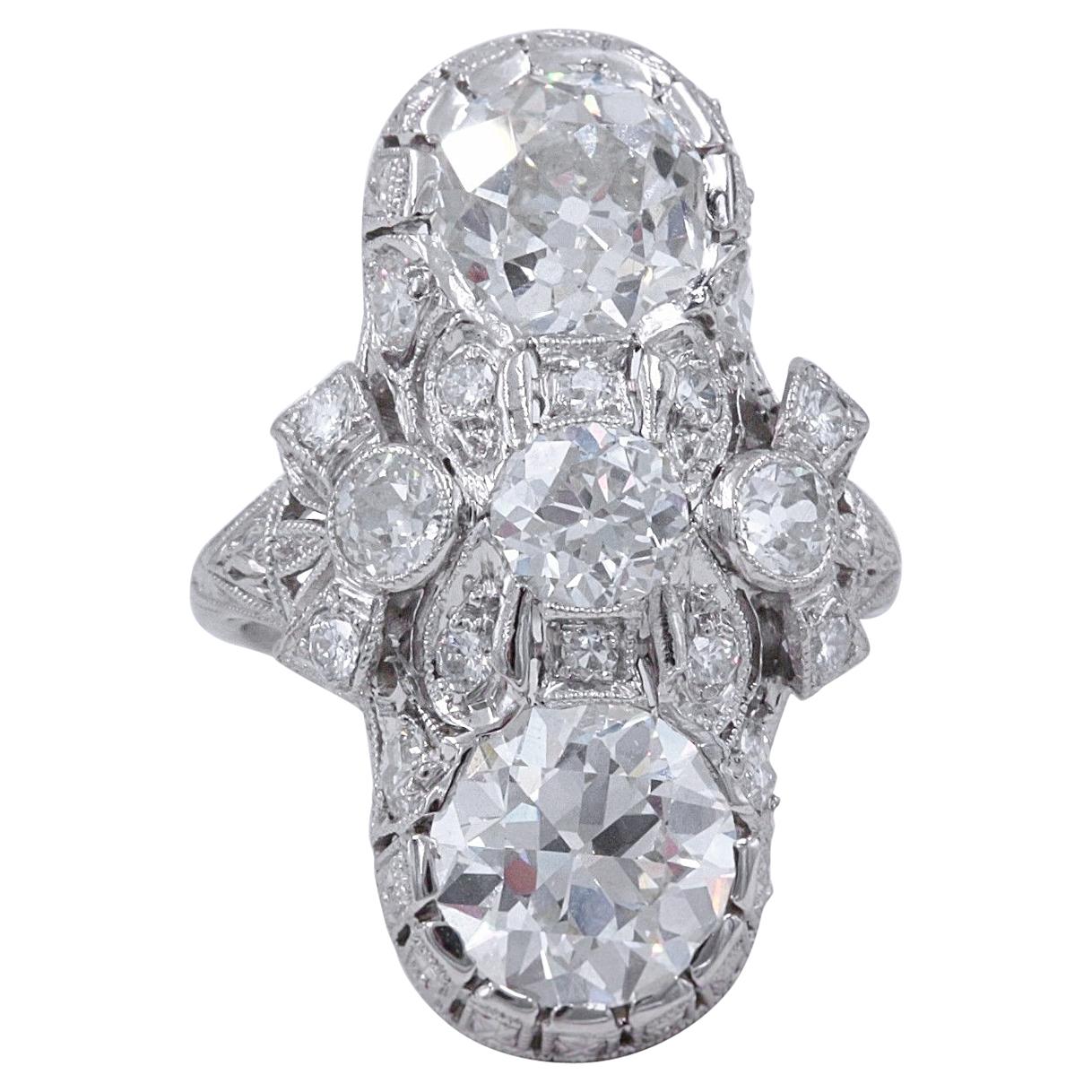Art Deco Old European Cuts Platinum Diamond Ring 4.52 Carat GIA Certified