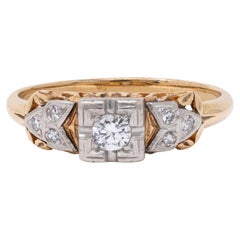 Art Deco Old European Diamond 14K Gold Platinum Antique Foliate Engagement Ring