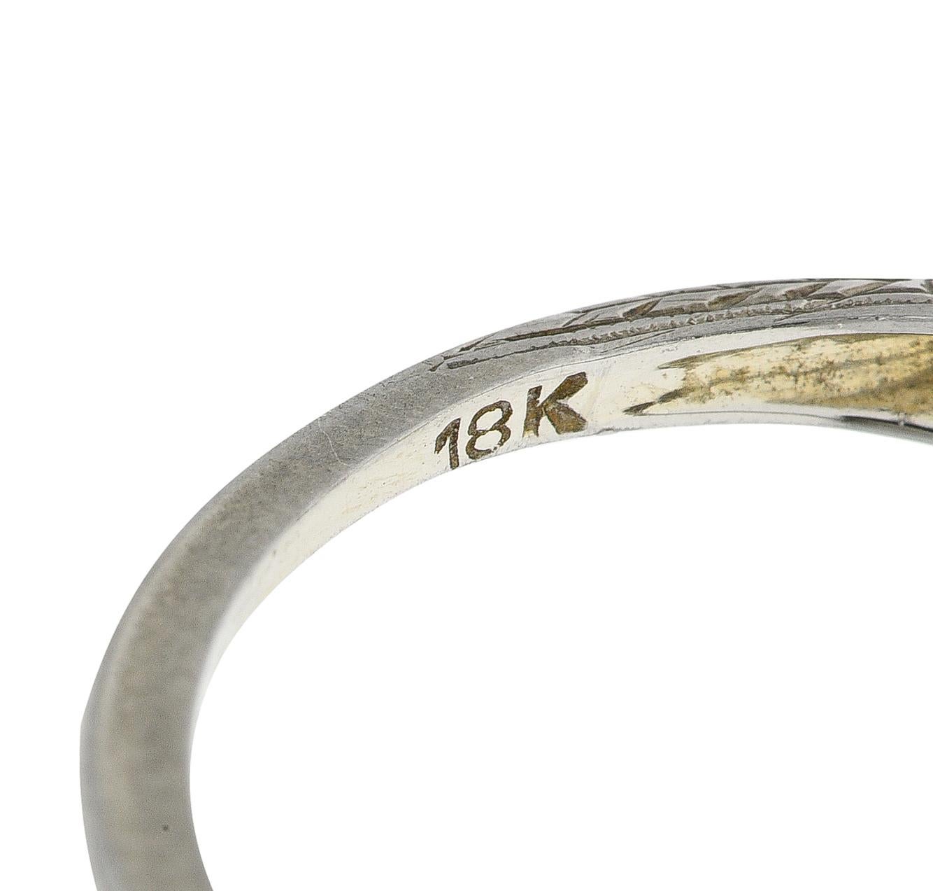Art Deco Old European Diamond 18 Karat White Gold Heart Vintage Engagement Ring 1