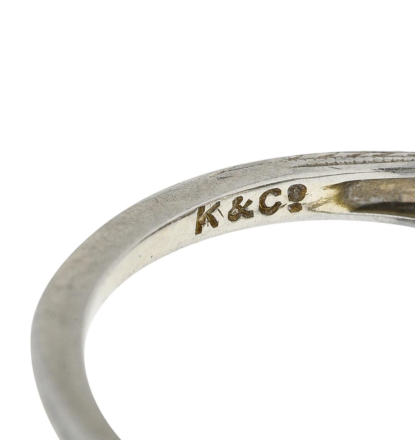 Art Deco Old European Diamond 18 Karat White Gold Heart Vintage Engagement Ring 2