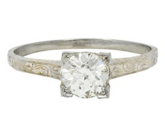 Art Deco Old European Diamond 18K White Gold Vintage Solitaire Engagement Ring