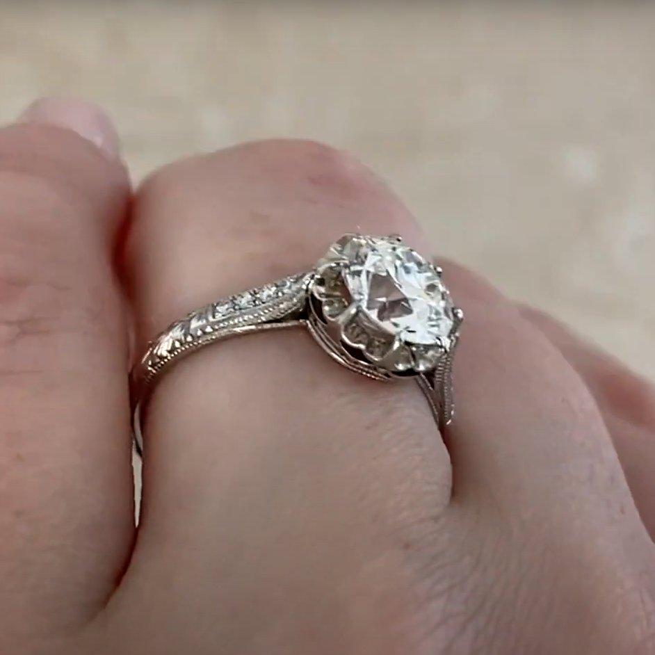 Bague de fiançailles Art déco diamant européen ancien (environ 1,50 carats), platine Excellent état - En vente à New York, NY