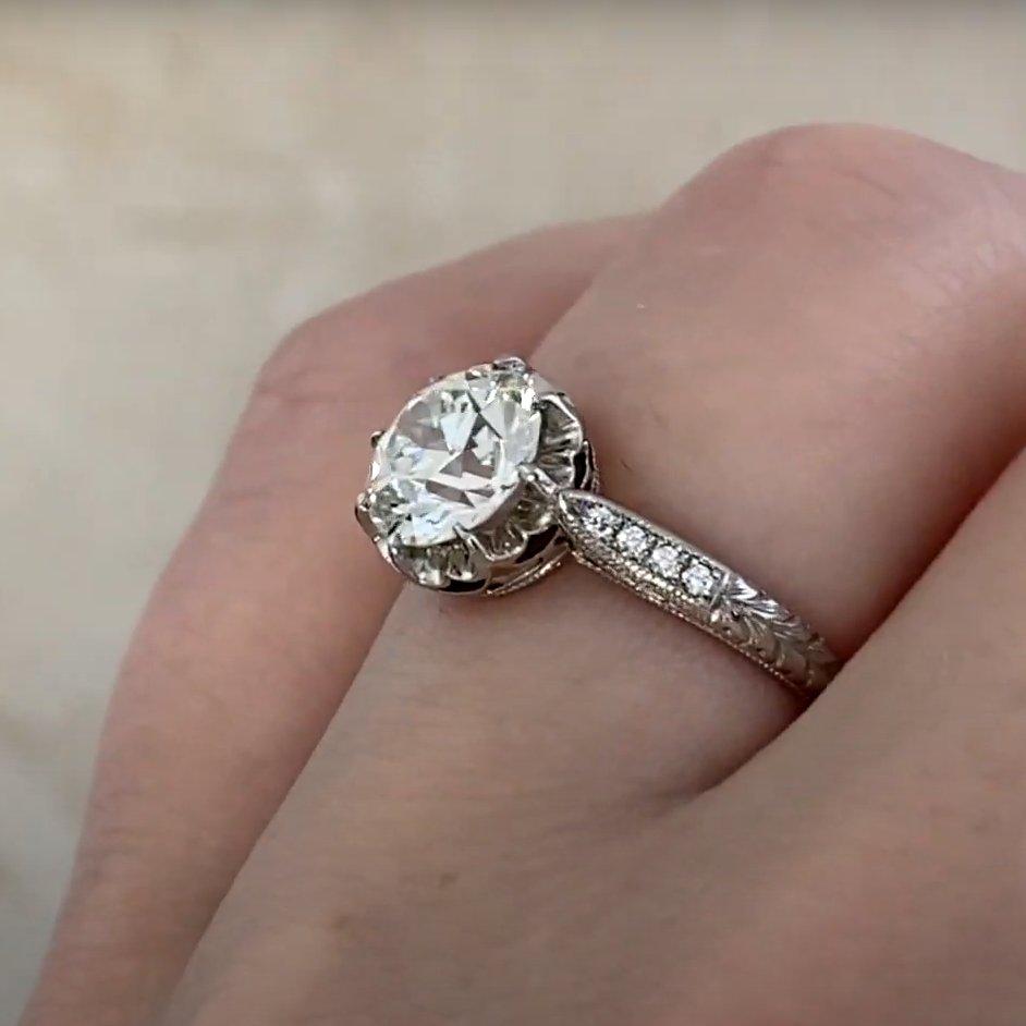 Bague de fiançailles Art déco diamant européen ancien (environ 1,50 carats), platine en vente 1
