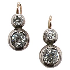 Art Deco Old European Diamond Bezel Set Drop Antique Earrings Art Deco Old European Diamond Bezel Set Drop Antique Earrings