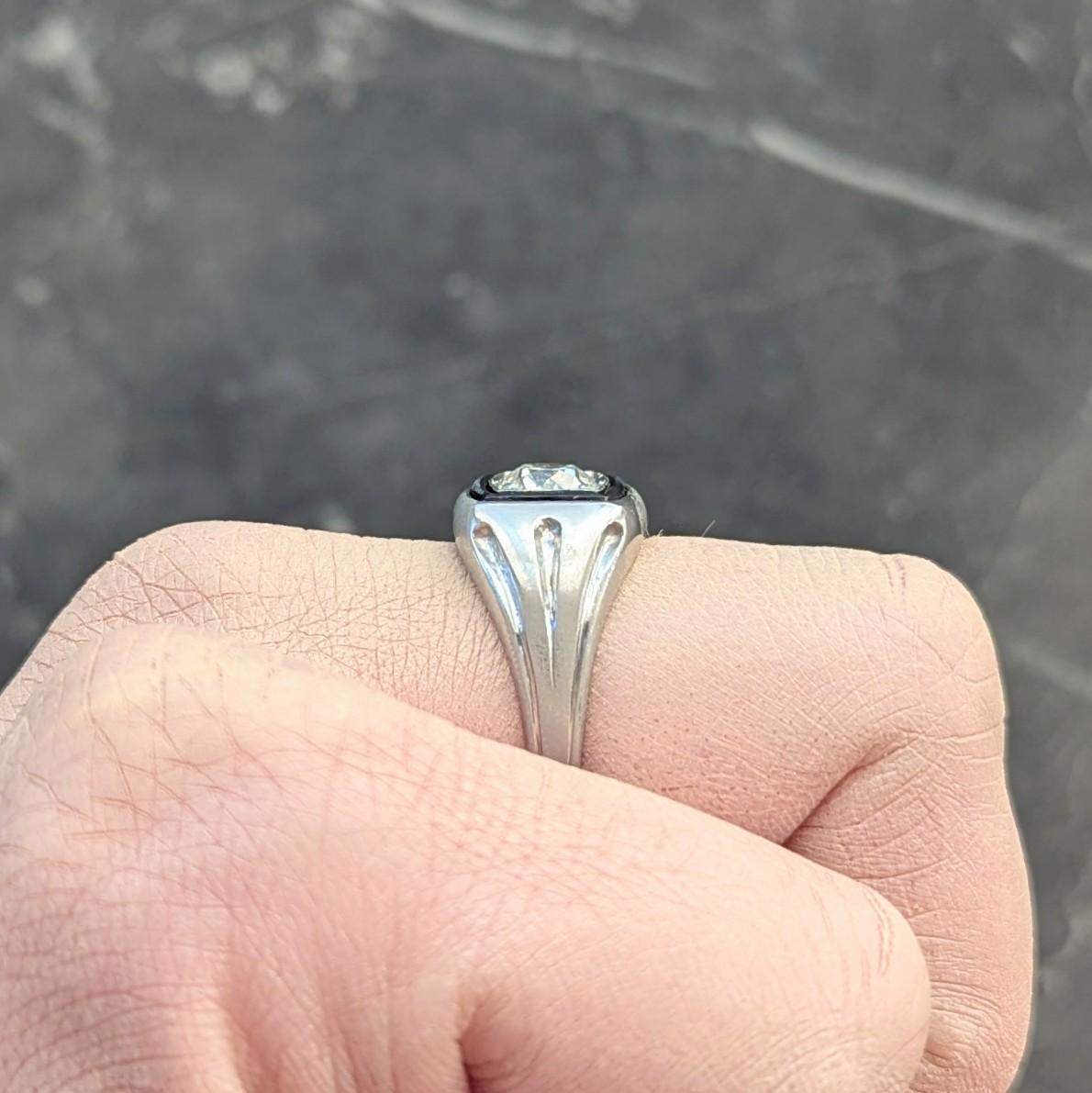 Toi-Et-Moi, bague vintage unisexe de style Art déco, vieille Europe, diamant, émail et platine en vente 7