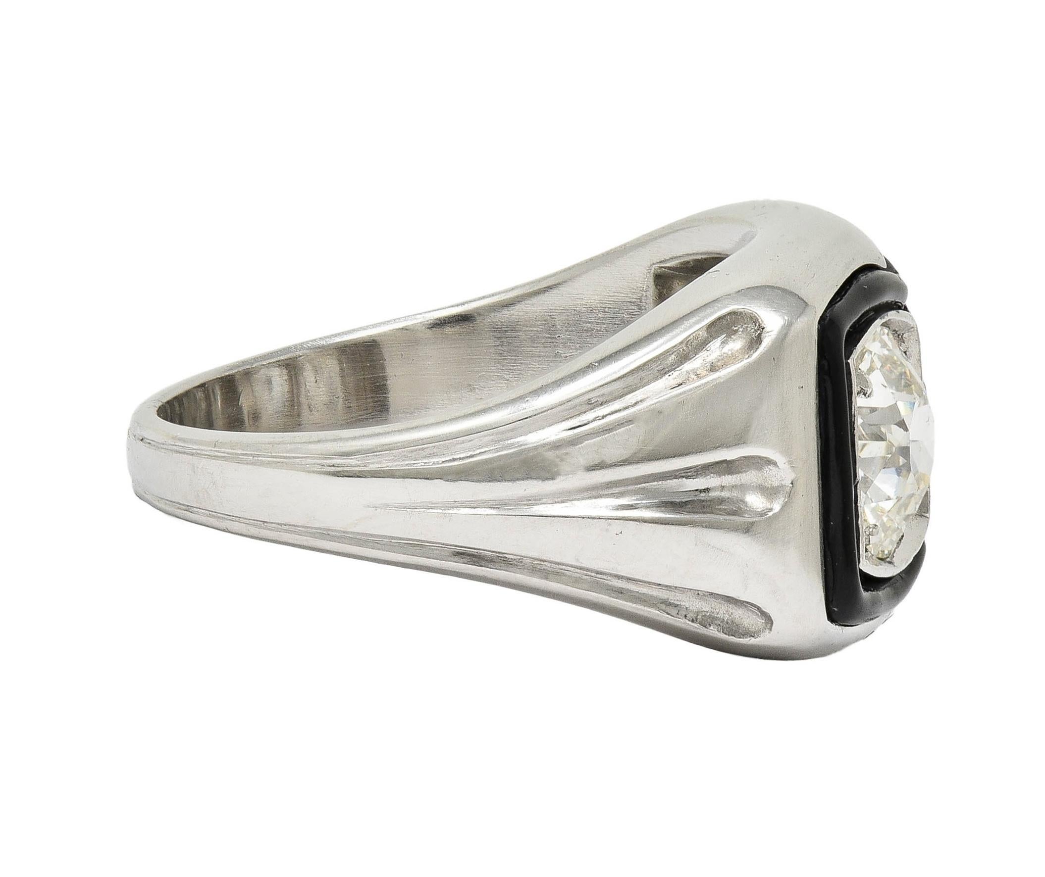 Toi-Et-Moi, bague vintage unisexe de style Art déco, vieille Europe, diamant, émail et platine Excellent état - En vente à Philadelphia, PA