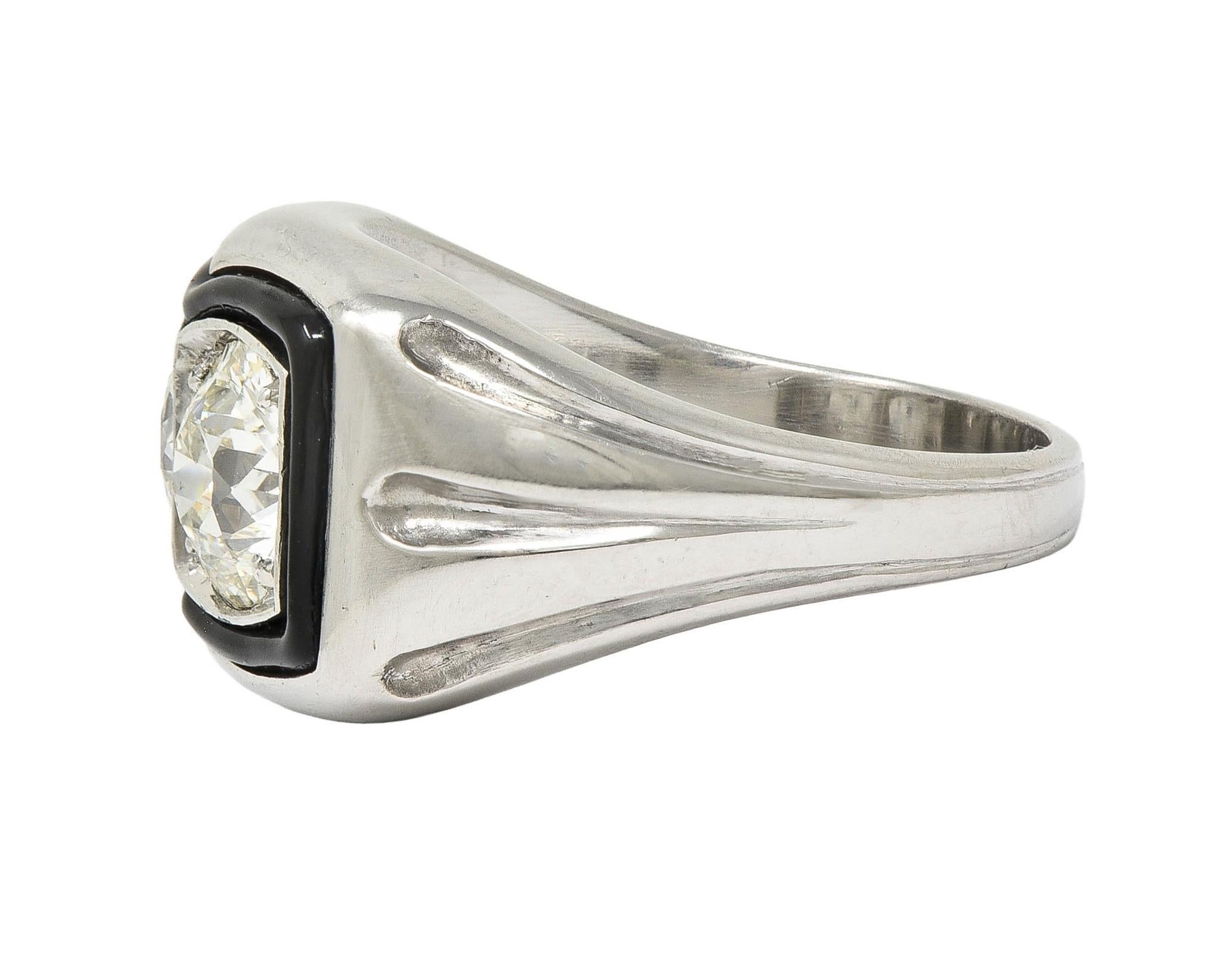 Toi-Et-Moi, bague vintage unisexe de style Art déco, vieille Europe, diamant, émail et platine en vente 1