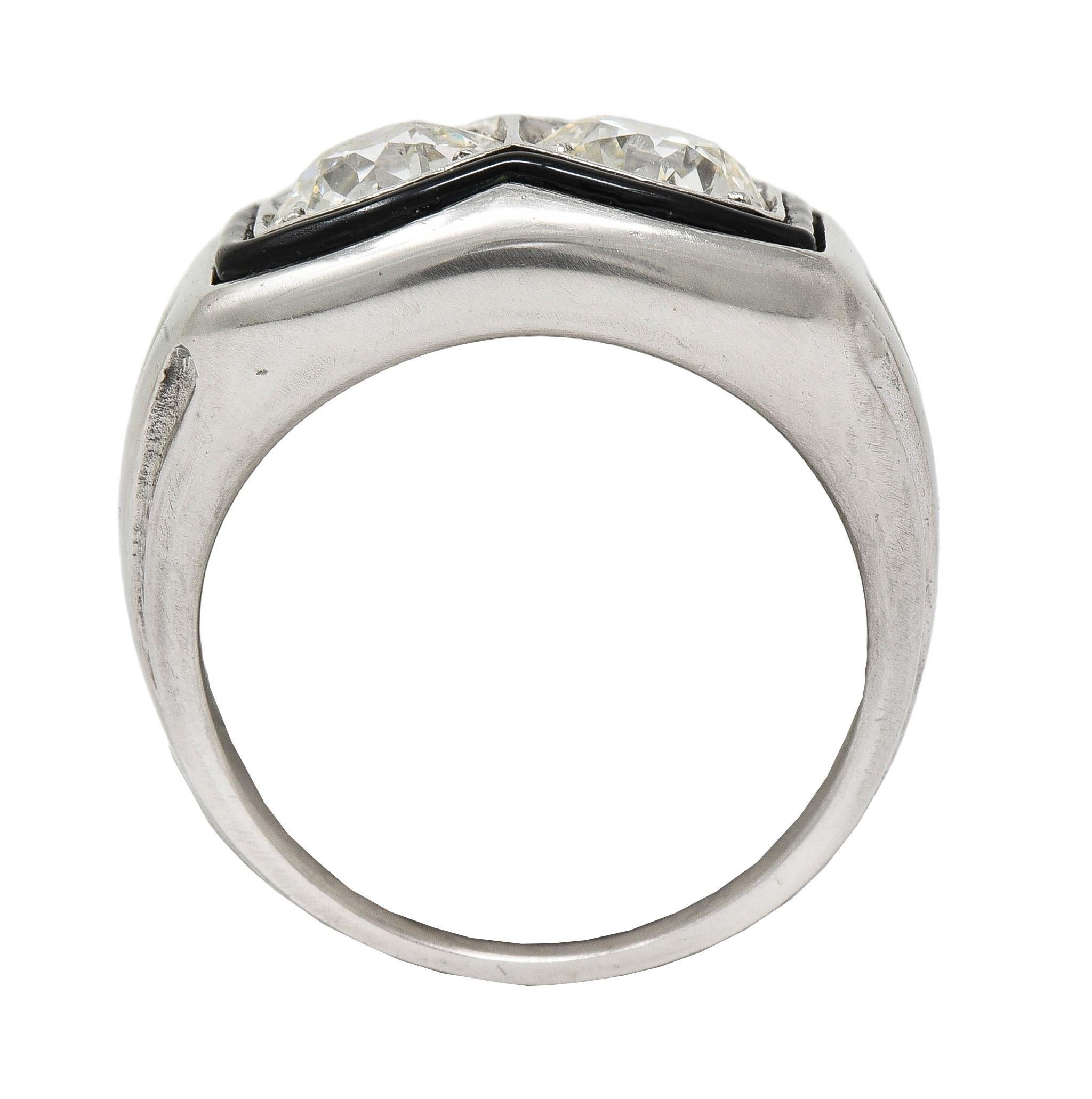 Toi-Et-Moi, bague vintage unisexe de style Art déco, vieille Europe, diamant, émail et platine en vente 4