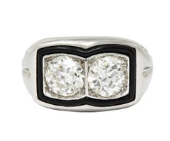 Art Deco Alter europäischer Diamant-Emaille-Platin Toi-Et-Moi Vintage Unisex Ring