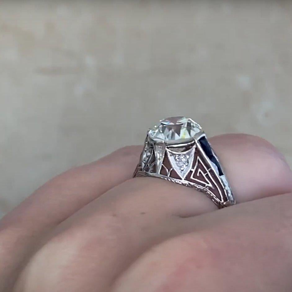 Women's Art Deco Old European Diamond (GIA Approx 2.10-Carats) & Sapphire Ring, Platinum For Sale