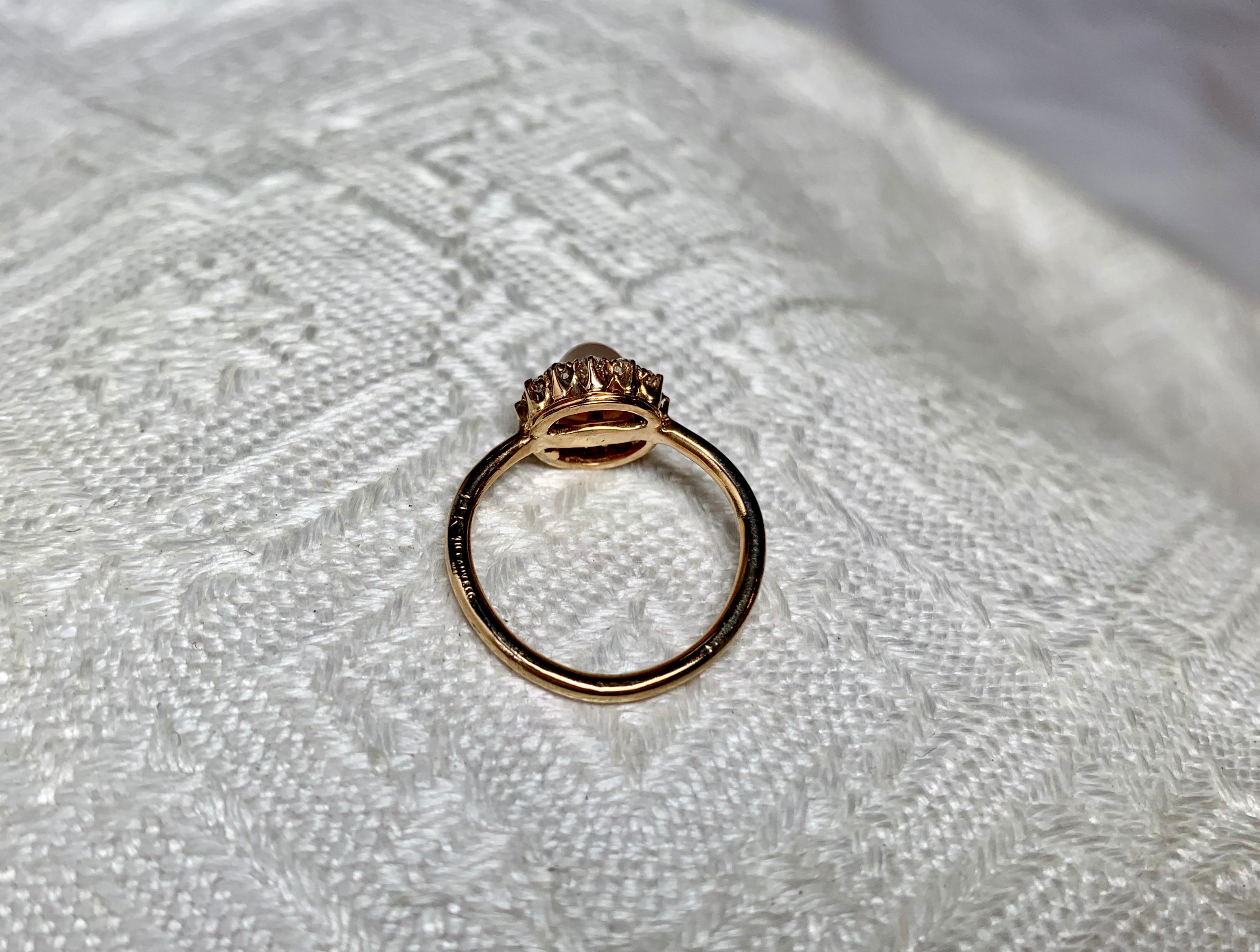 Art Deco Old European Diamond Halo Pearl Ring 14 Karat Gold Antique Engagement 3