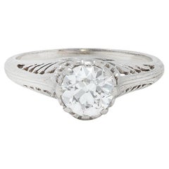Art Decó Antiguo Diamante Europeo Platino Antiguo Floral Anillo de Compromiso Solitario