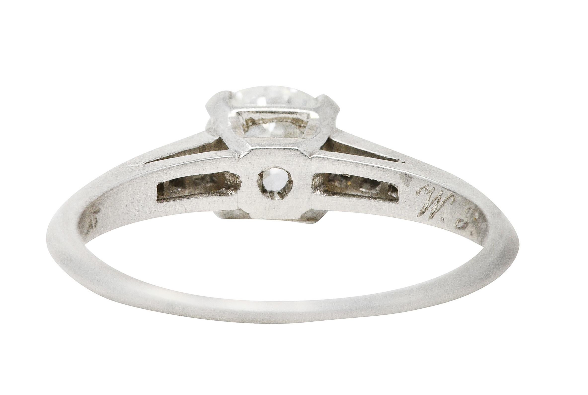 Art Deco Old European Diamond Platinum Cathedral Engagement Ring GIA In Excellent Condition In Philadelphia, PA