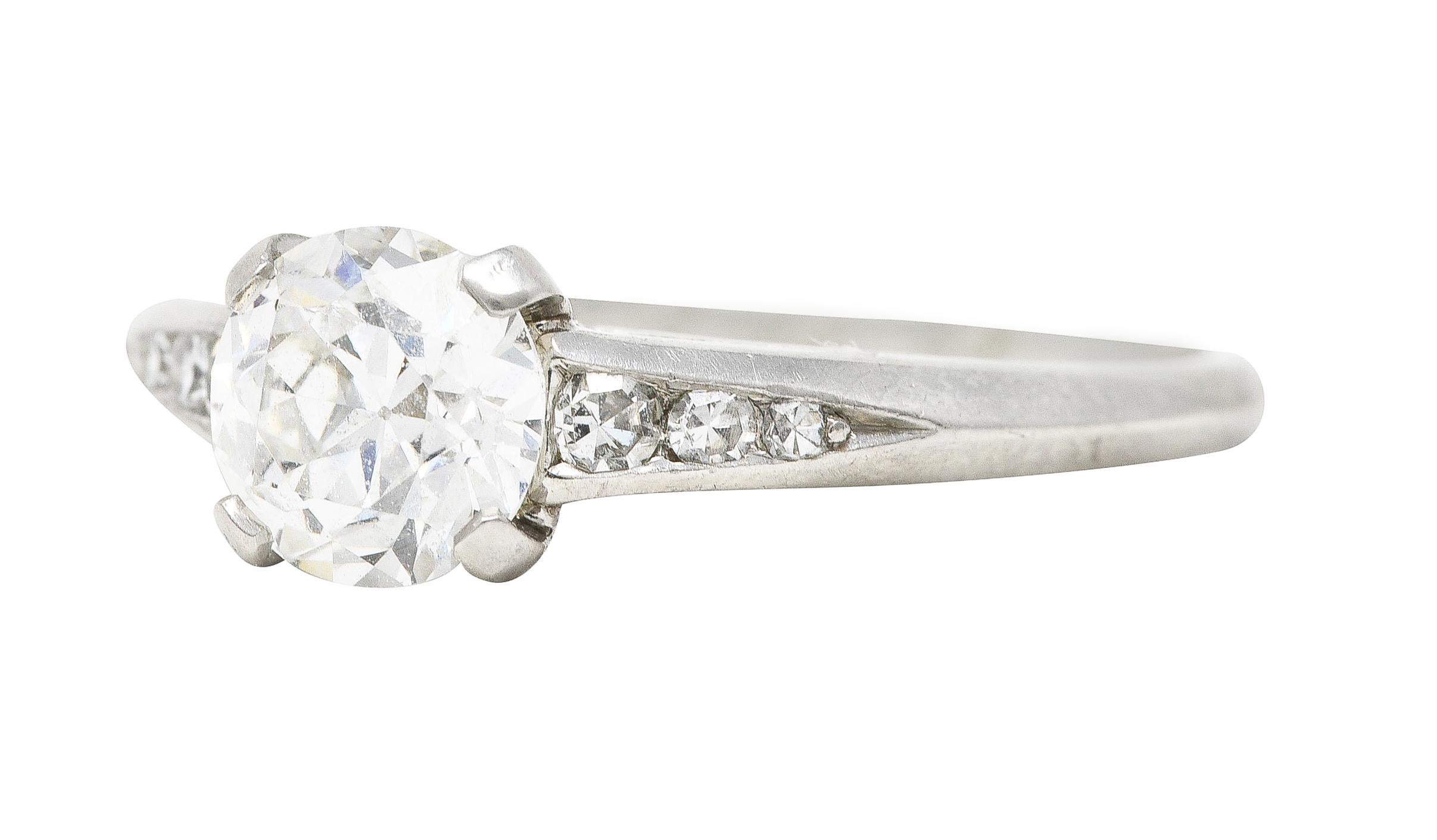 Art Deco Old European Diamond Platinum Cathedral Engagement Ring GIA 1