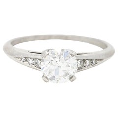 Art Deco Old European Diamond Platinum Cathedral Engagement Ring GIA