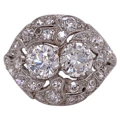 Art Deco Old European Diamond Platinum Cocktail Vintage Ring GIA Certified