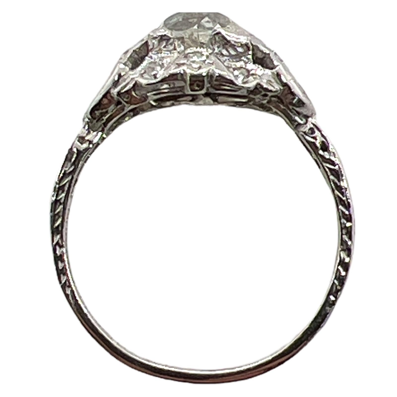 Women's Art Deco Old European Diamond Platinum Engagement Ring Estate For Sale