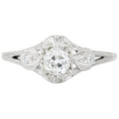 Art Deco Old European Diamond Platinum Engagement Ring