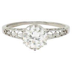 Art Deco Old European Diamond Platinum Fleur-De-Lis Solitaire Engagement Ring