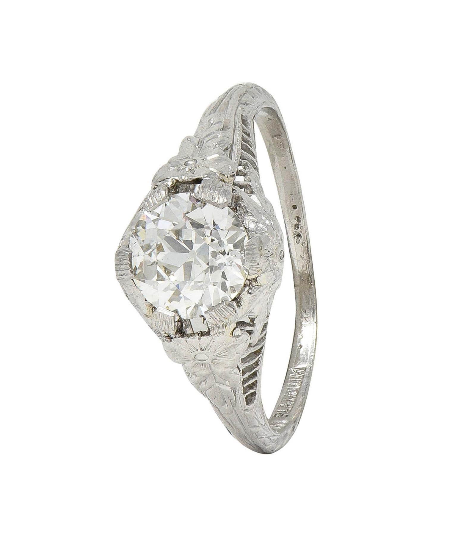 Art Deco Old European Diamond Platinum Orange Blossom Vintage Engagement Ring For Sale 5