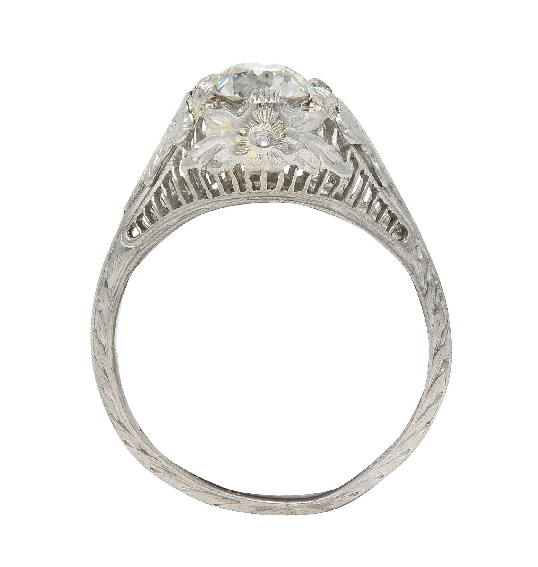 Art Deco Old European Diamond Platinum Orange Blossom Vintage Engagement Ring For Sale 7