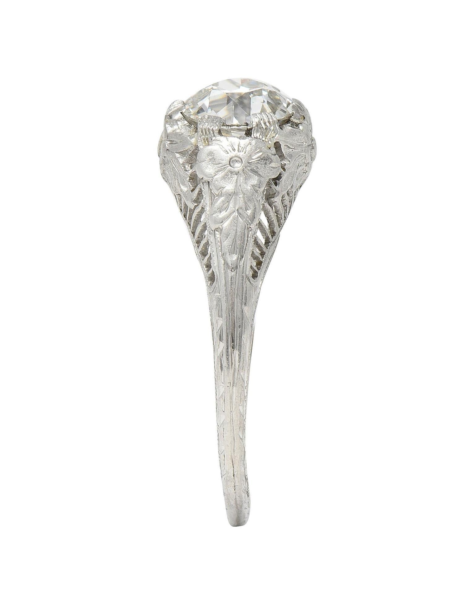 Art Deco Old European Diamond Platinum Orange Blossom Vintage Engagement Ring For Sale 8