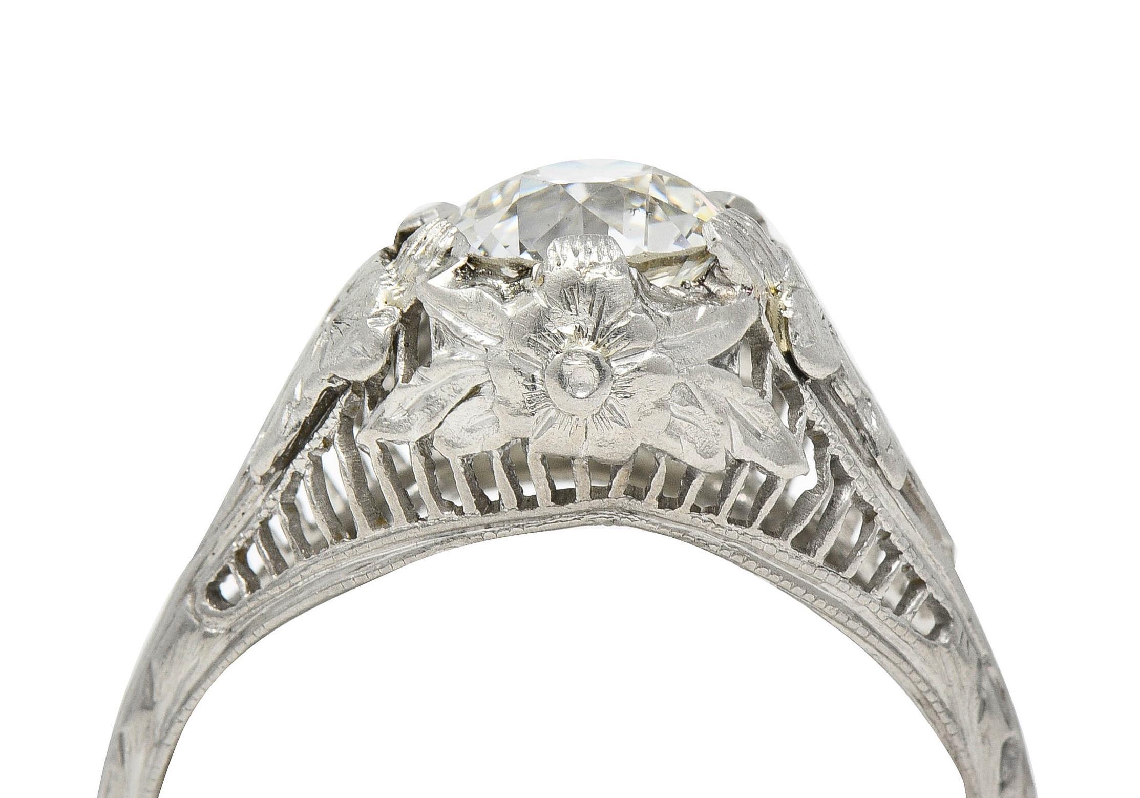 Art Deco Old European Diamond Platinum Orange Blossom Vintage Engagement Ring For Sale 9