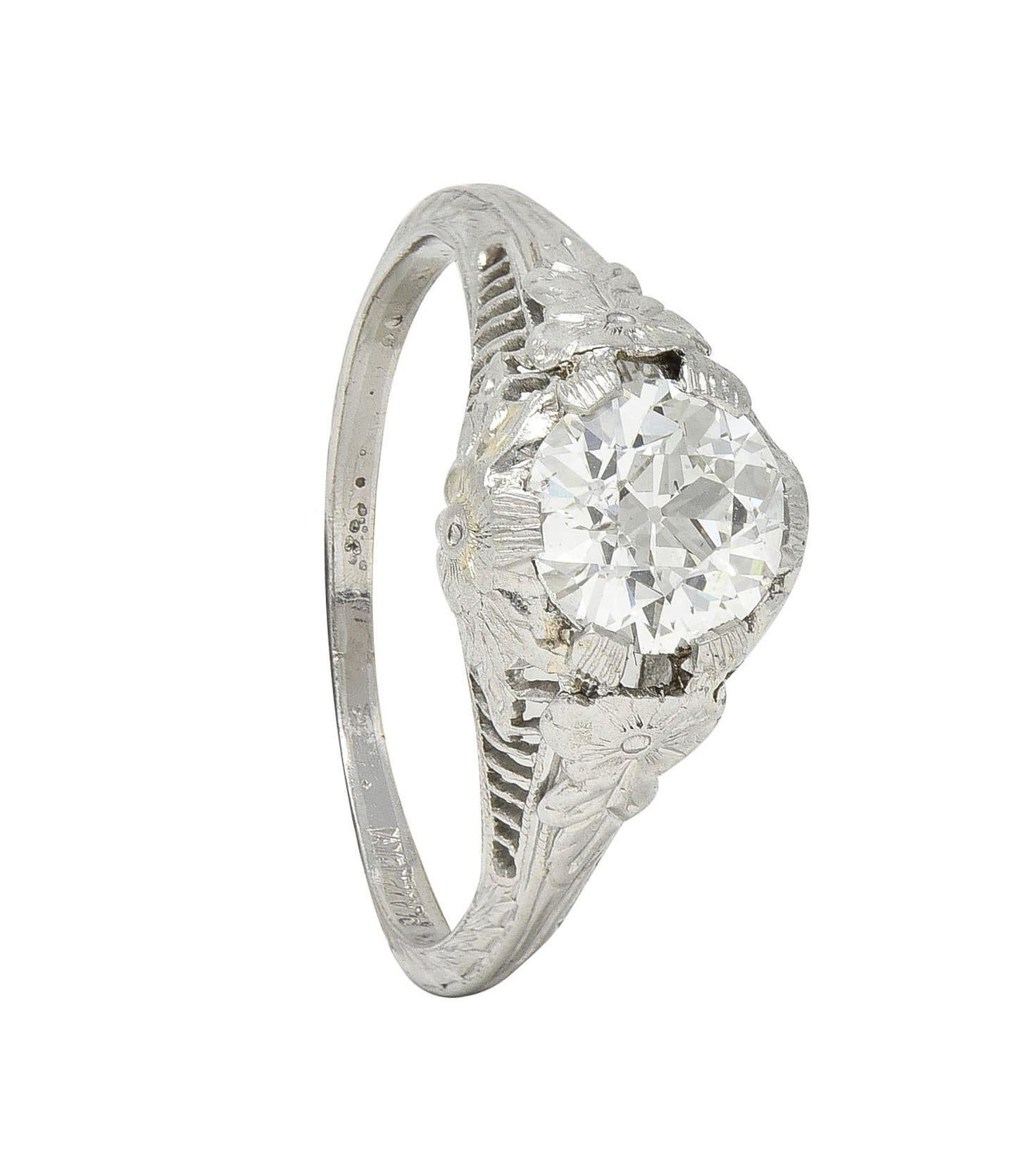 Art Deco Old European Diamond Platinum Orange Blossom Vintage Engagement Ring For Sale 10