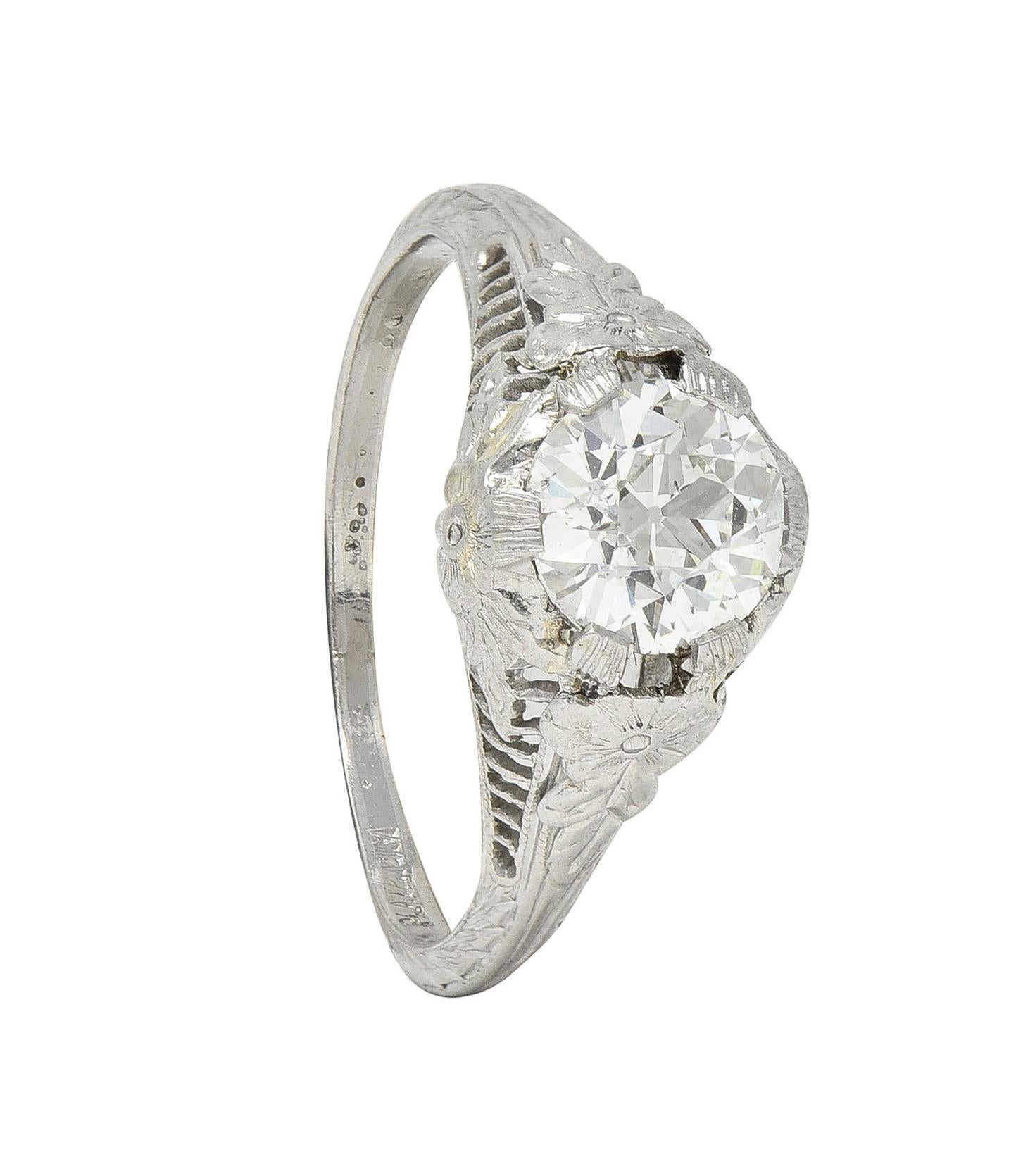 Art Deco Old European Diamond Platinum Orange Blossom Vintage Engagement Ring en vente 9