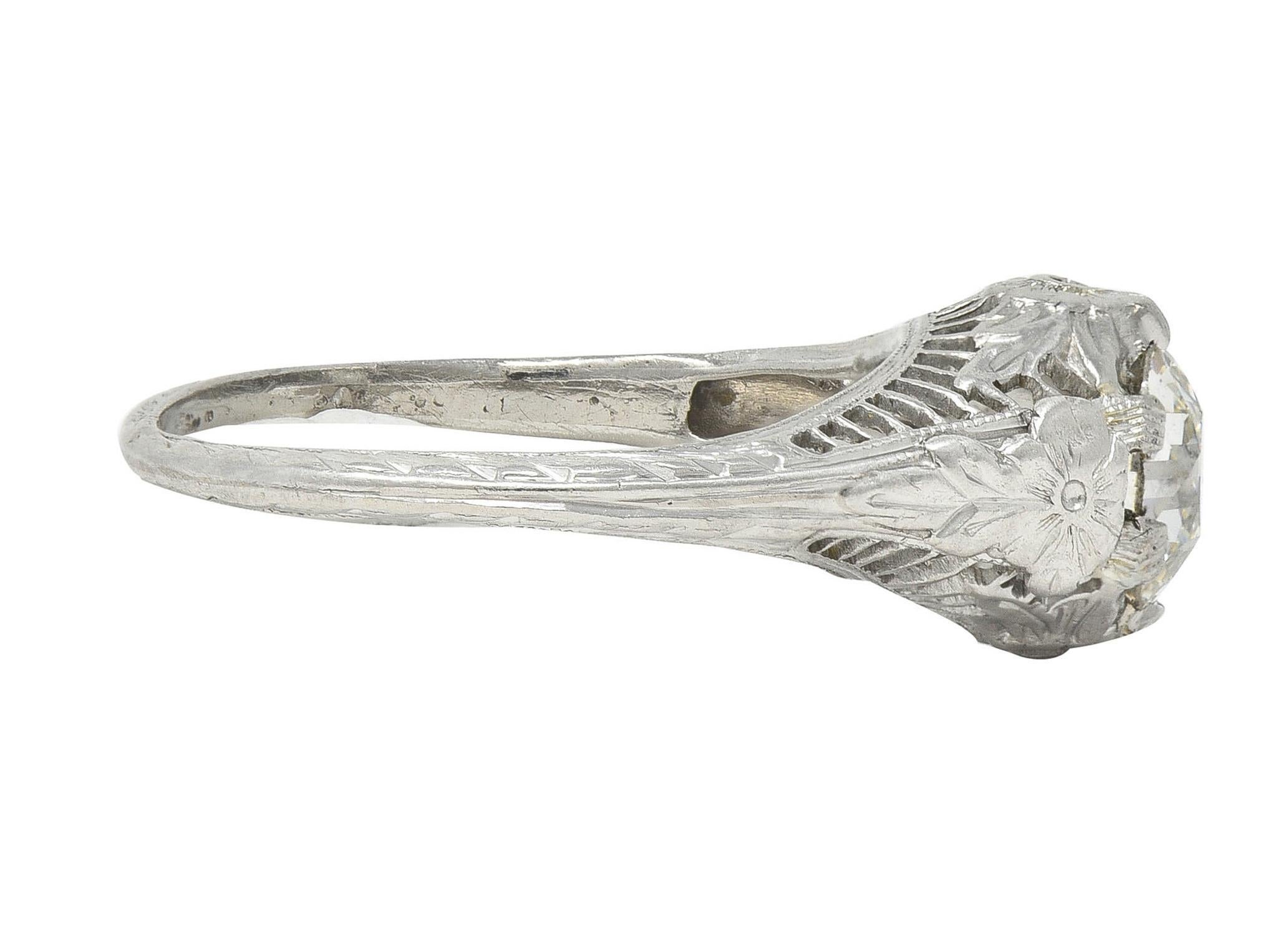 Women's or Men's Art Deco Old European Diamond Platinum Orange Blossom Vintage Engagement Ring For Sale
