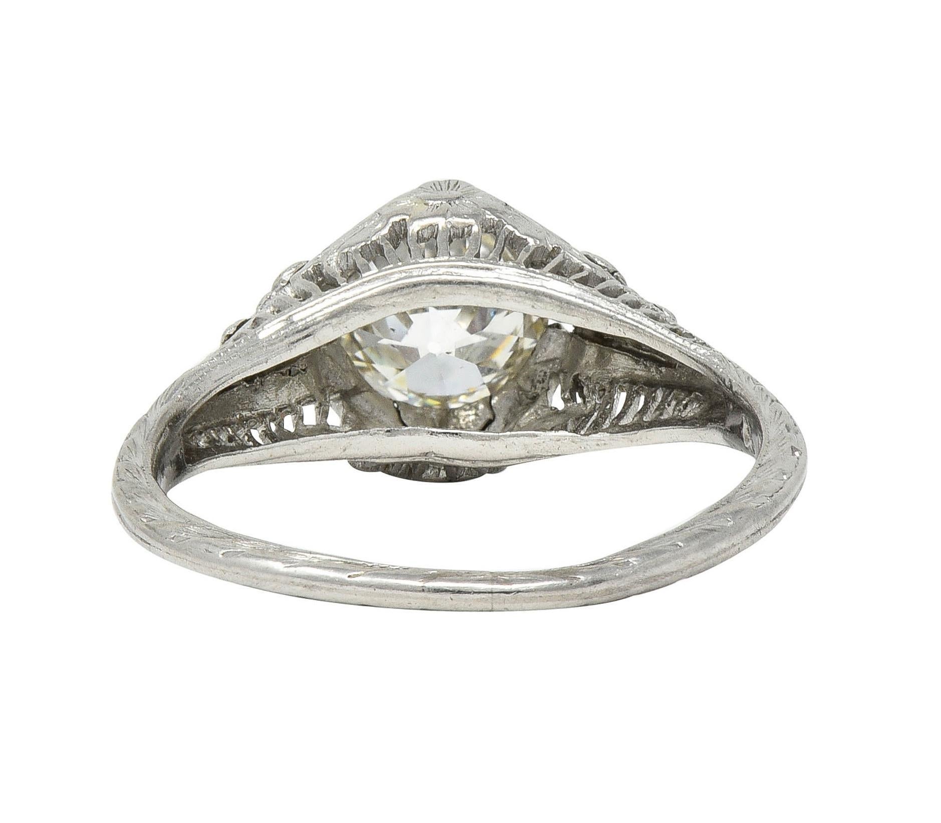 Art Deco Old European Diamond Platinum Orange Blossom Vintage Engagement Ring For Sale 1