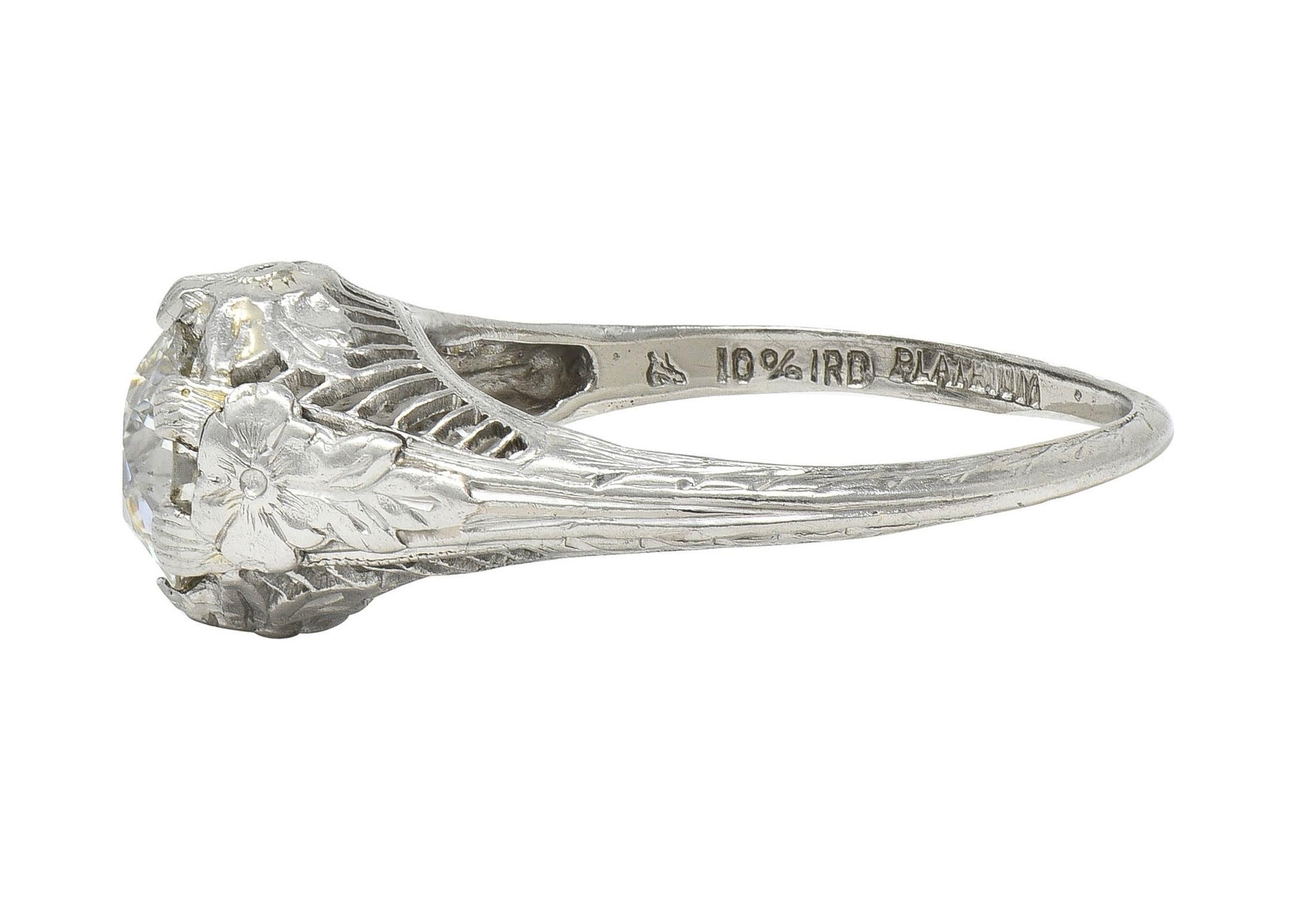 Art Deco Old European Diamond Platinum Orange Blossom Vintage Engagement Ring For Sale 2