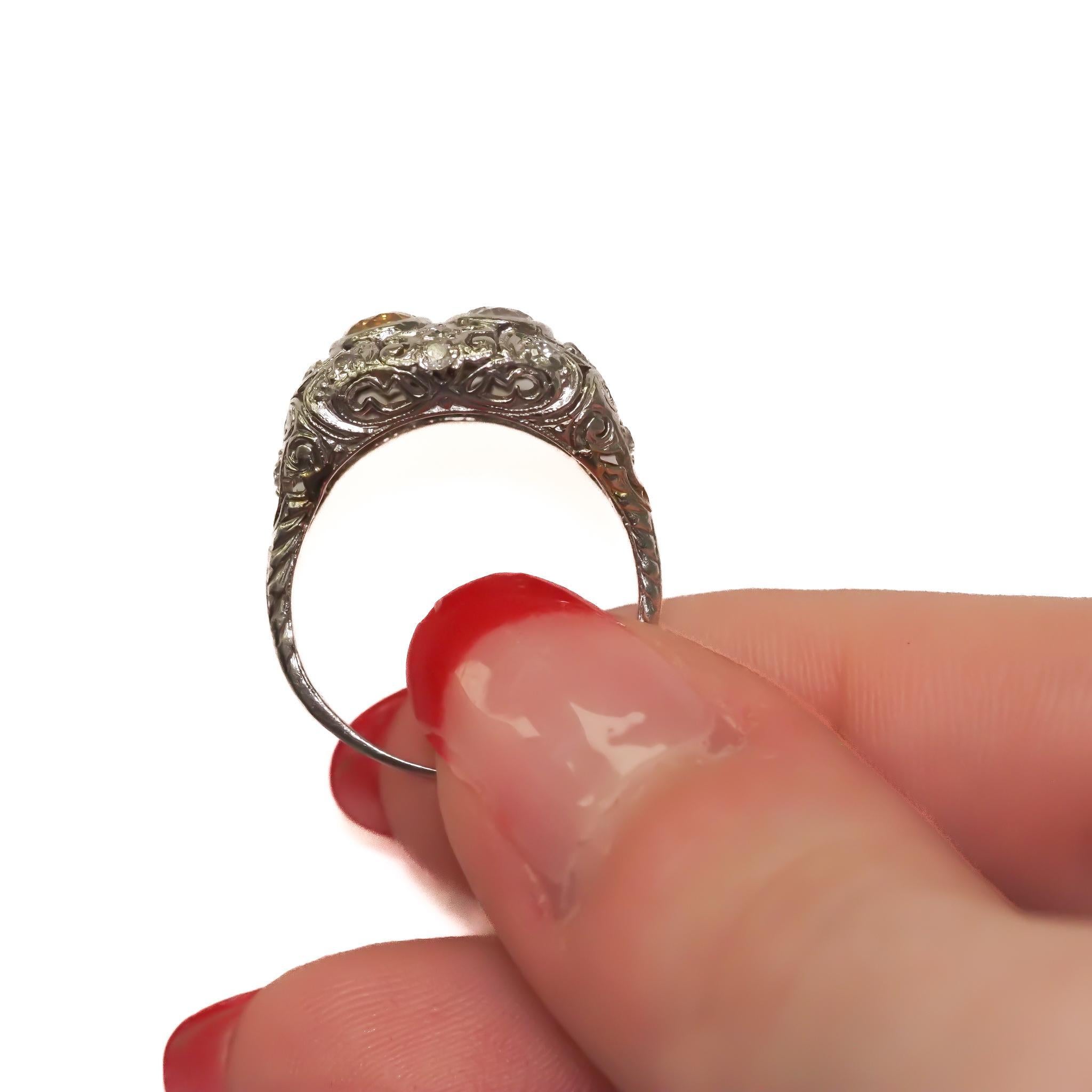 Women's Art Deco Old European Diamond Platinum Ring w/ 2 Large Old European Diamond For Sale