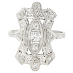 Art Deco Old European Diamond Platinum Vintage Geometric Dinner Ring
