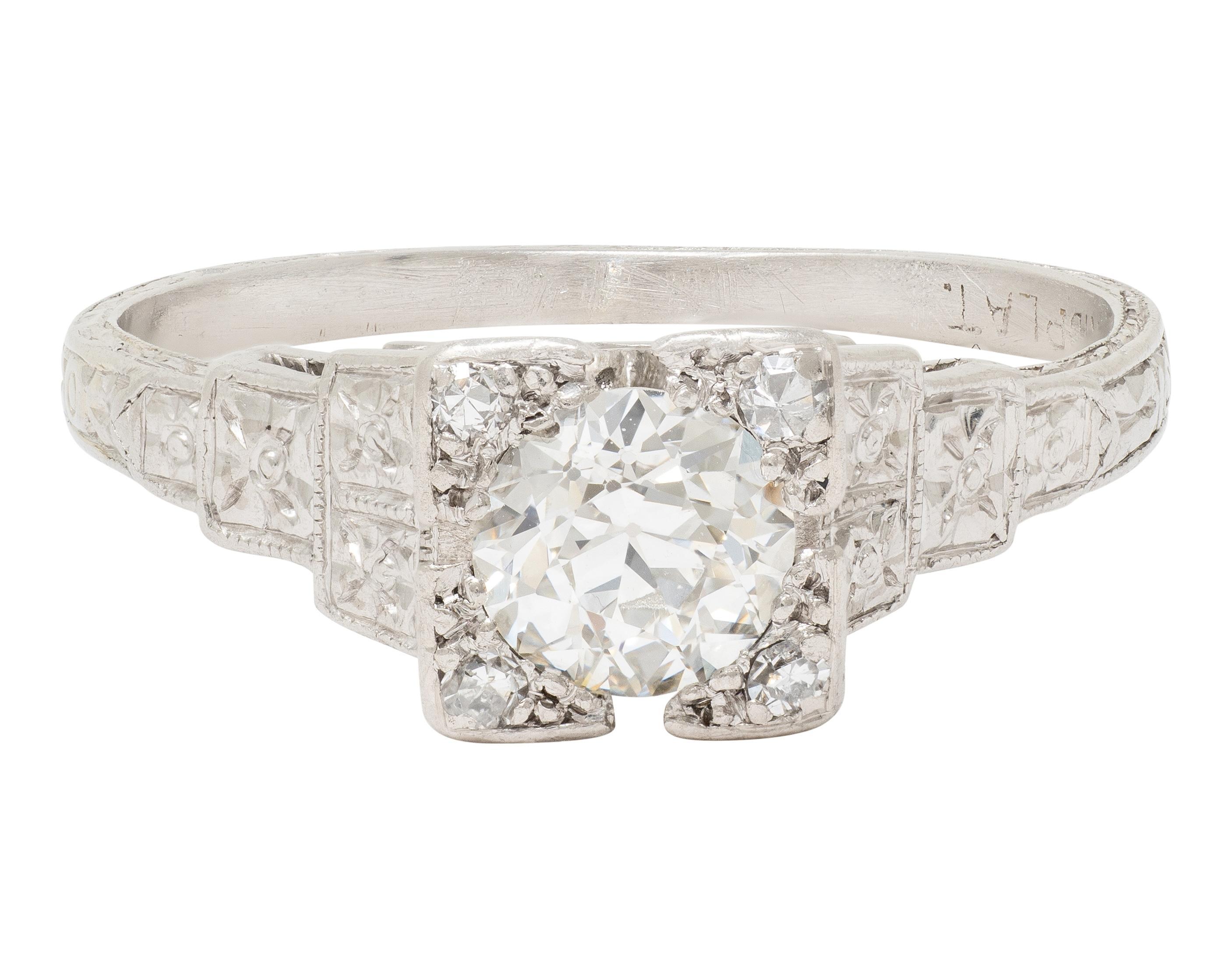 Art Deco Old European Diamond Platinum Vintage Orange Blossom Engagement Ring For Sale