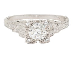 Art Deco Old European Diamond Platinum Vintage Orange Blossom Engagement Ring