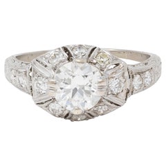 Art Deco Old European Diamond Platinum Vintage Scrolling Palm Engagement Ring Art Deco Old European Diamond Platinum Antique Scrolling Palm Engagement Ring