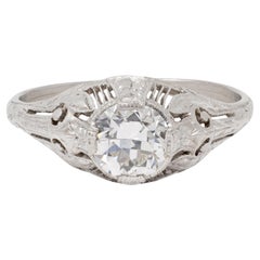 Art Deco Old European Diamond Platinum Vintage Scrolling Wheat Engagement Ring