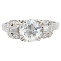 Art Deco Old European Diamond Platinum Wheat Square Form Engagement Ring