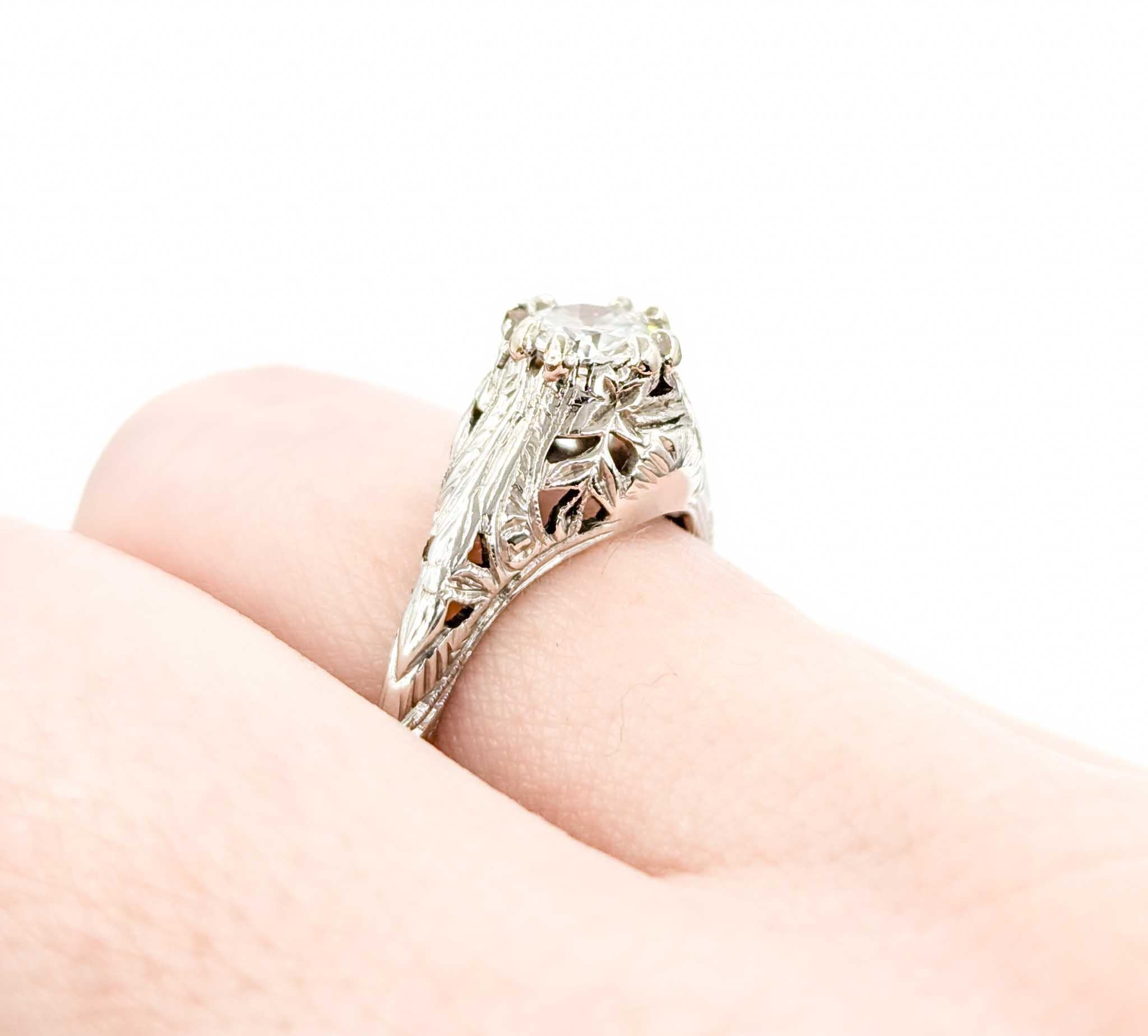 Art Deco Old European Diamantring in 18k Weißgold (Art déco) im Angebot