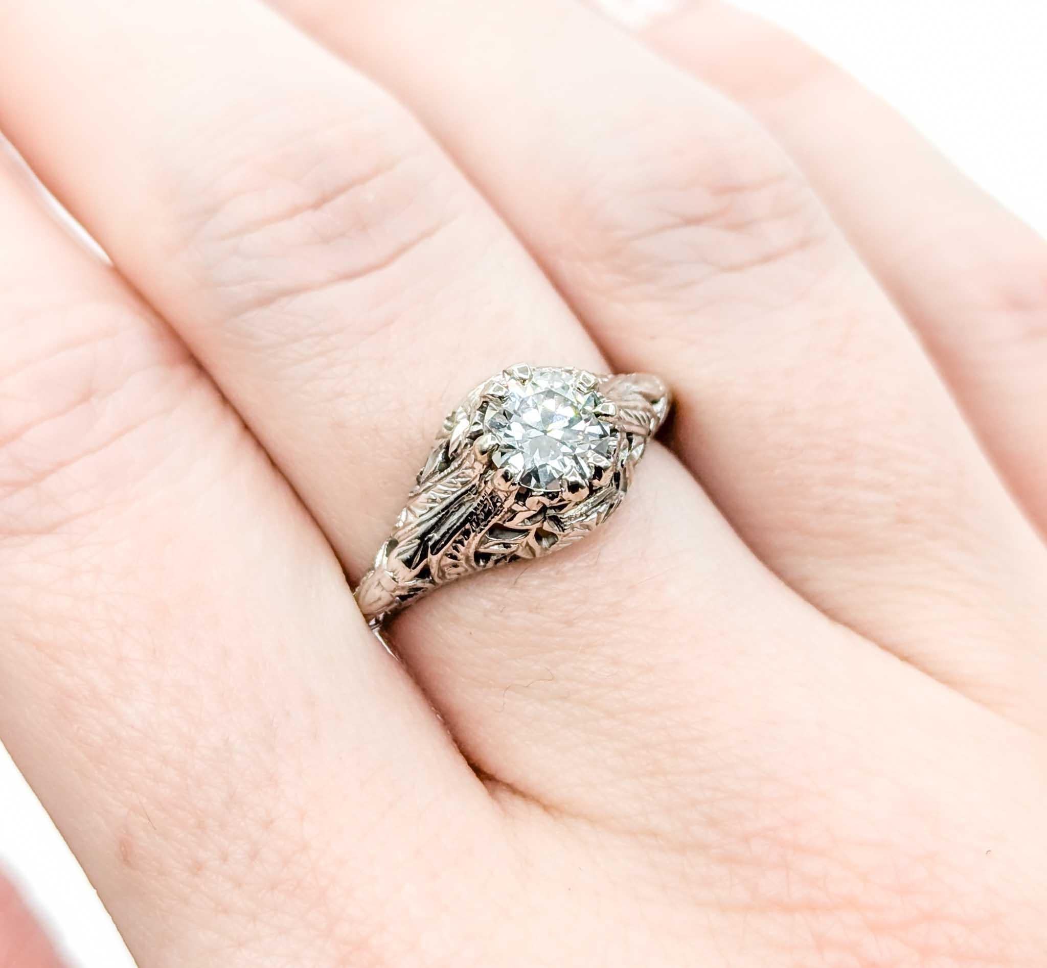 Art Deco Old European Diamantring in 18k Weißgold im Zustand „Hervorragend“ im Angebot in Bloomington, MN