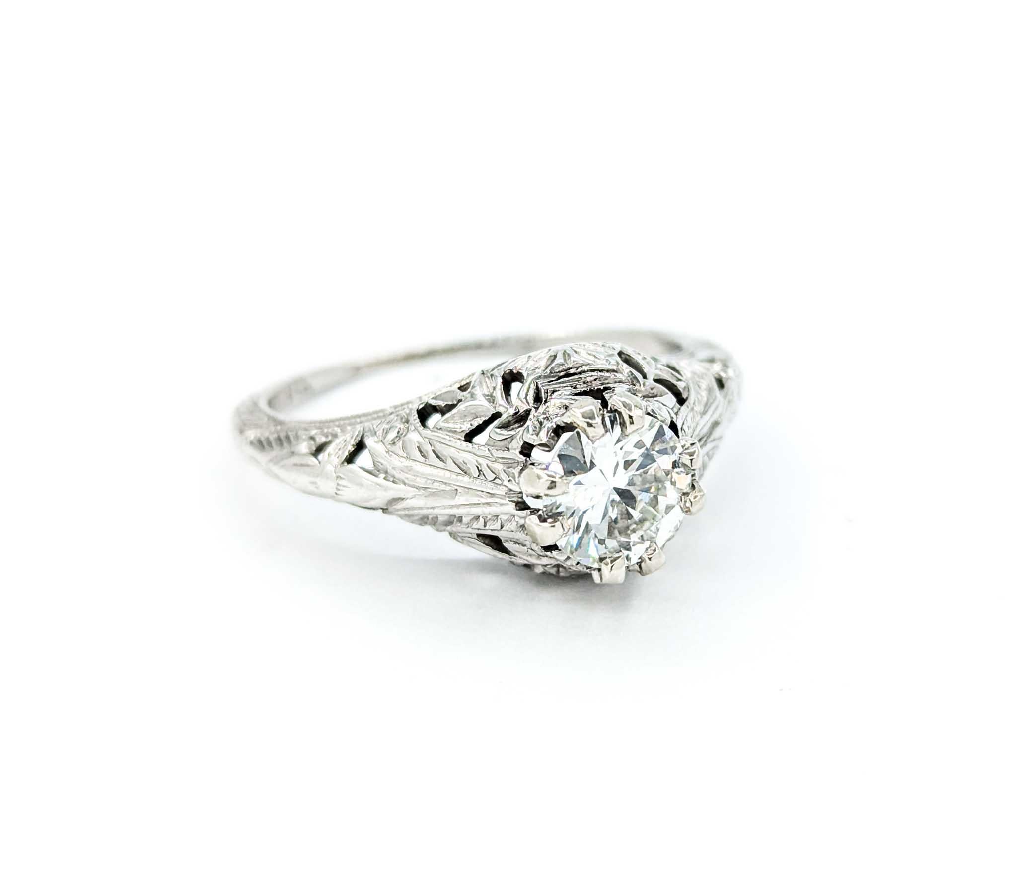 Art Deco Old European Diamantring in 18k Weißgold Damen im Angebot