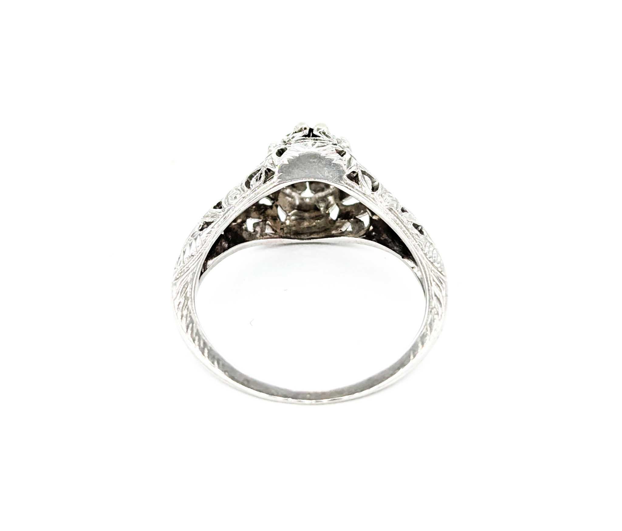 Art Deco Old European Diamantring in 18k Weißgold im Angebot 1
