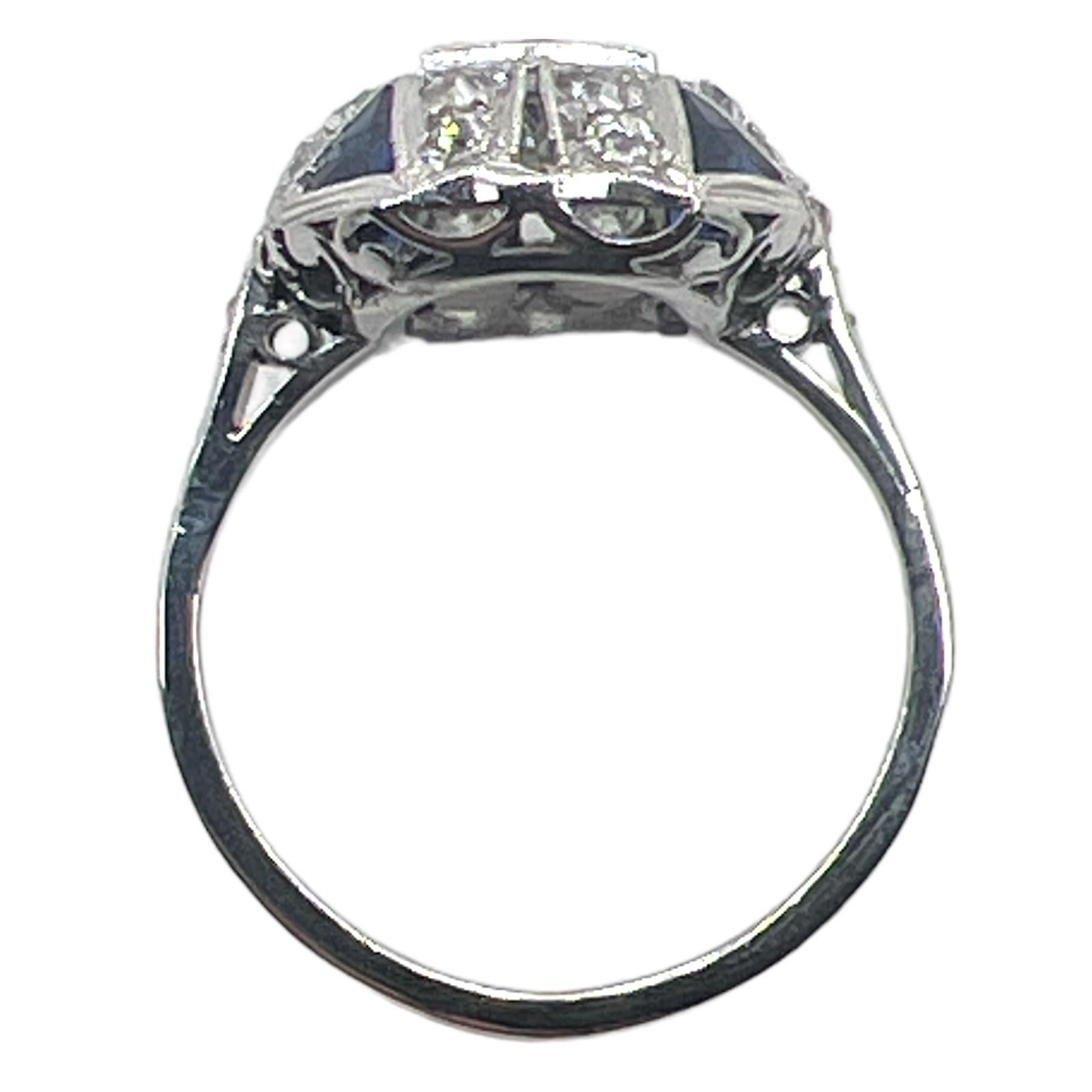 Art Deco Old European Diamond Sapphire Platinum Engagement Cocktail Ring In Excellent Condition In Boca Raton, FL