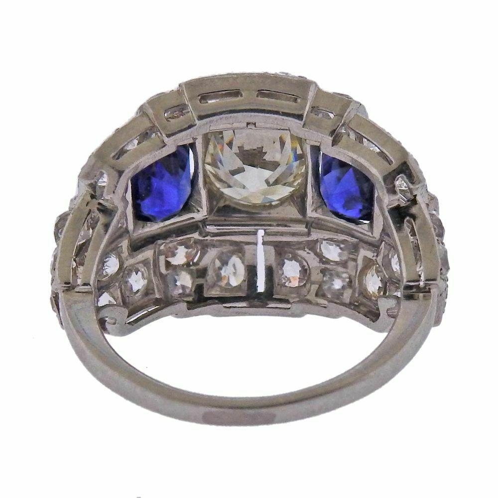 Old European Cut Art Deco Old European Diamond Sapphire Platinum Ring