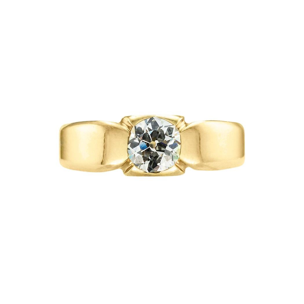 Art Deco 0.90 carat old European-cut diamond and yellow gold Austro-Hungarian gentleman’s engagement ring circa 1925.  *

ABOUT THIS ITEM:  #R-DJ81D. Scroll down for specifications.   The old European-cut diamond weighs nearly a carat, with very