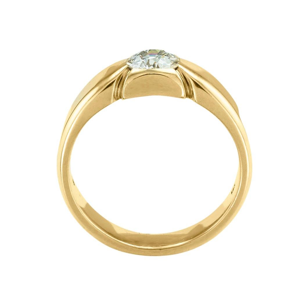 Taille vieille Europe Art Deco Old European Diamond Yellow Gold Gentlemans Engagement Ring Size 9 en vente