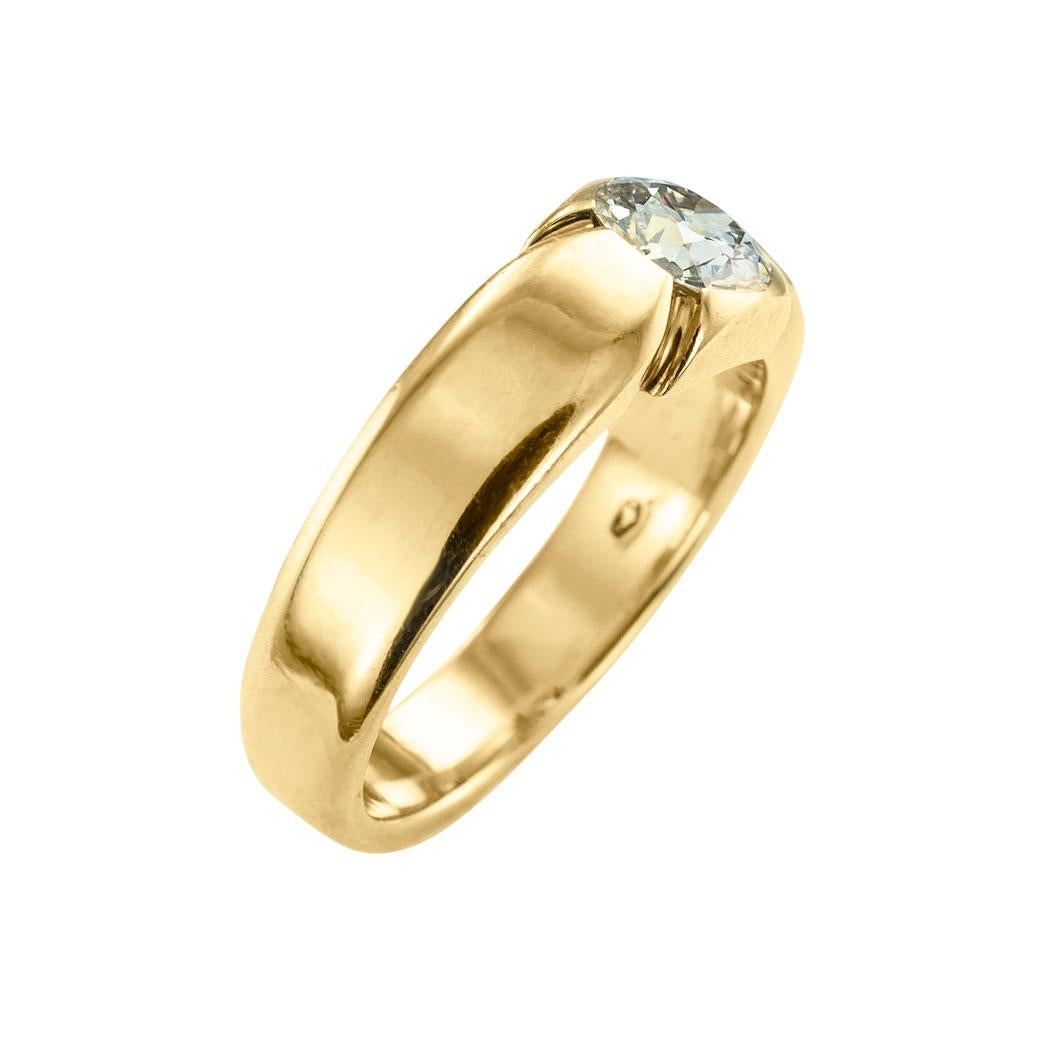Art Deco Old European Diamond Yellow Gold Gentlemans Engagement Ring Size 9 Bon état - En vente à Los Angeles, CA